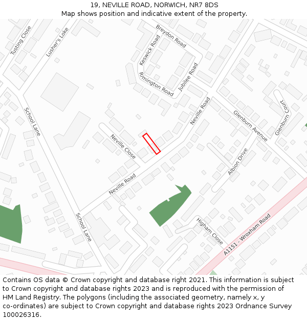 19, NEVILLE ROAD, NORWICH, NR7 8DS: Location map and indicative extent of plot