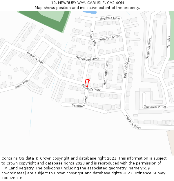 19, NEWBURY WAY, CARLISLE, CA2 4QN: Location map and indicative extent of plot