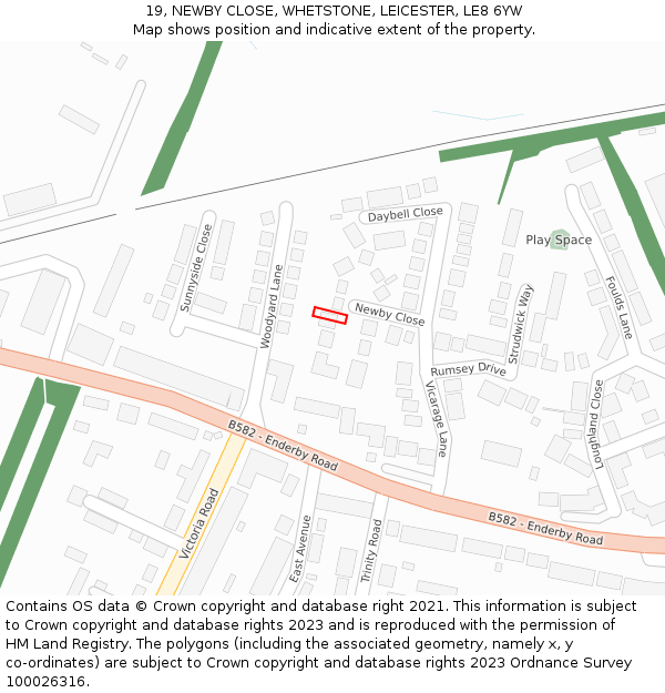 19, NEWBY CLOSE, WHETSTONE, LEICESTER, LE8 6YW: Location map and indicative extent of plot