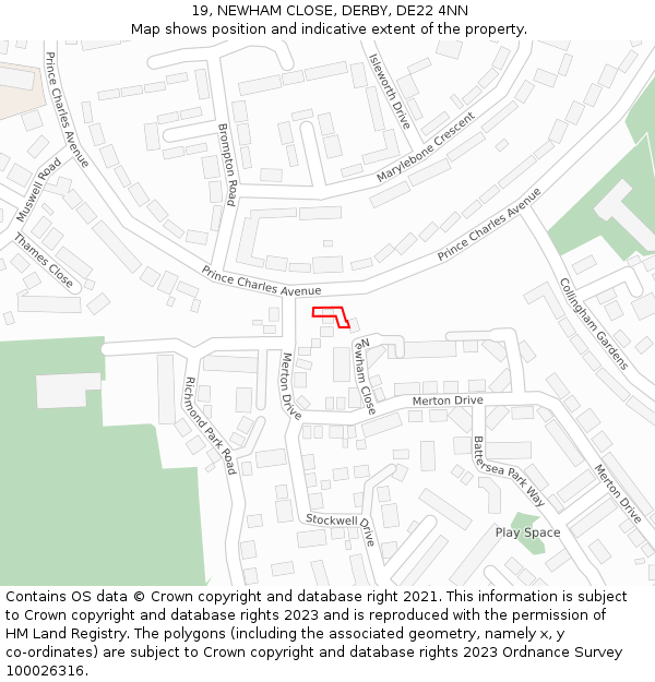 19, NEWHAM CLOSE, DERBY, DE22 4NN: Location map and indicative extent of plot