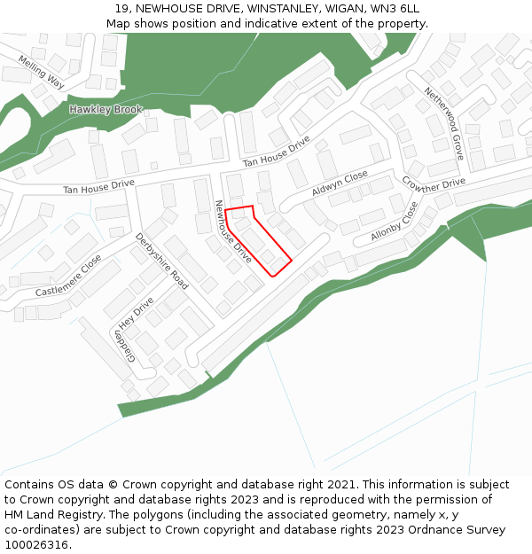 19, NEWHOUSE DRIVE, WINSTANLEY, WIGAN, WN3 6LL: Location map and indicative extent of plot