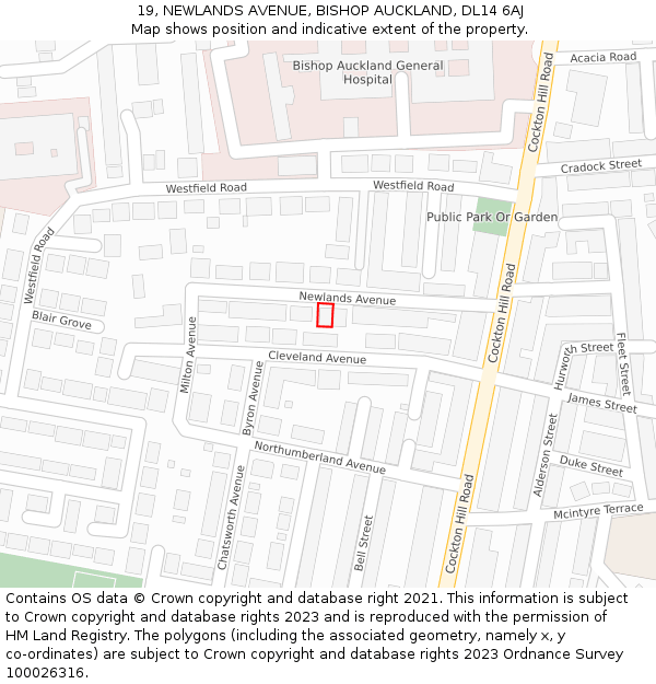 19, NEWLANDS AVENUE, BISHOP AUCKLAND, DL14 6AJ: Location map and indicative extent of plot