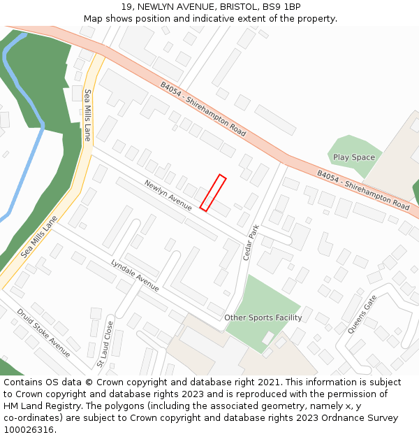 19, NEWLYN AVENUE, BRISTOL, BS9 1BP: Location map and indicative extent of plot