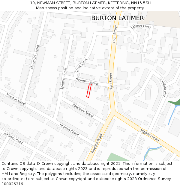 19, NEWMAN STREET, BURTON LATIMER, KETTERING, NN15 5SH: Location map and indicative extent of plot