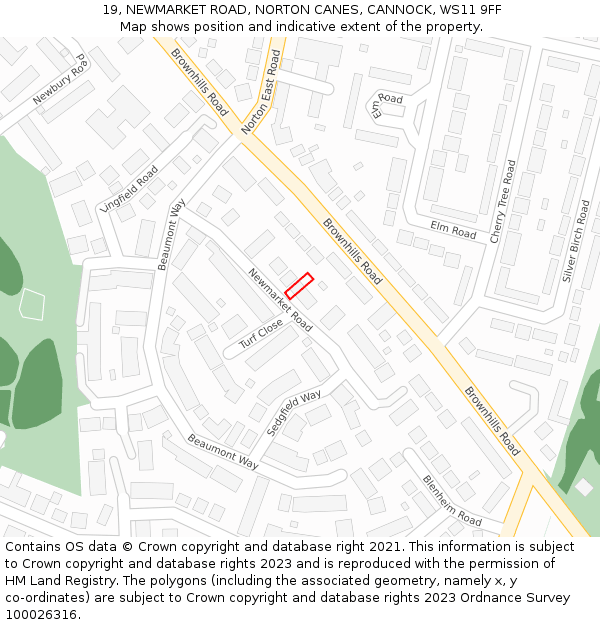 19, NEWMARKET ROAD, NORTON CANES, CANNOCK, WS11 9FF: Location map and indicative extent of plot