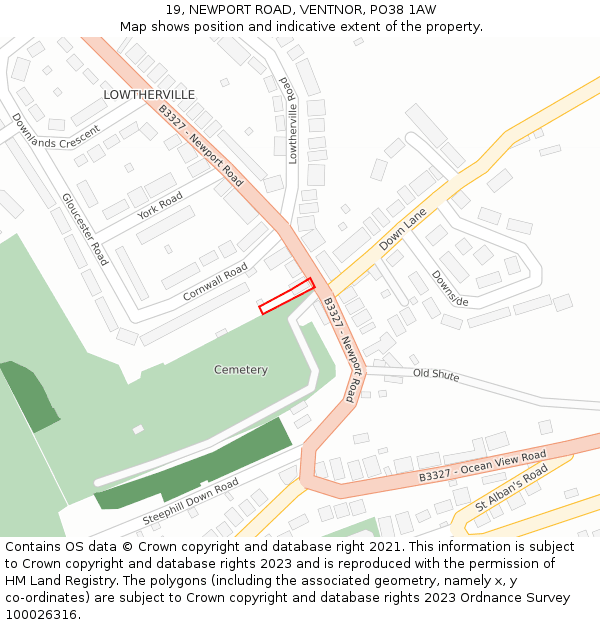 19, NEWPORT ROAD, VENTNOR, PO38 1AW: Location map and indicative extent of plot