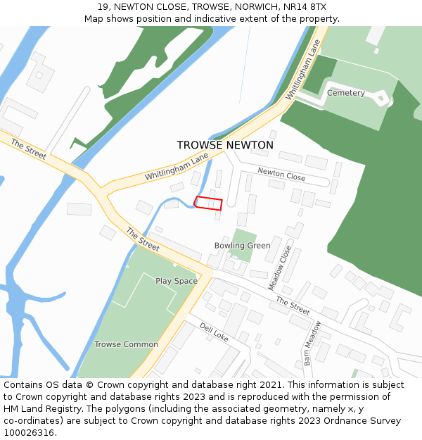 19, NEWTON CLOSE, TROWSE, NORWICH, NR14 8TX: Location map and indicative extent of plot