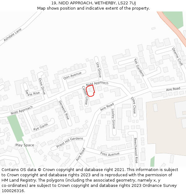 19, NIDD APPROACH, WETHERBY, LS22 7UJ: Location map and indicative extent of plot