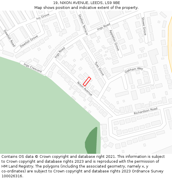 19, NIXON AVENUE, LEEDS, LS9 9BE: Location map and indicative extent of plot