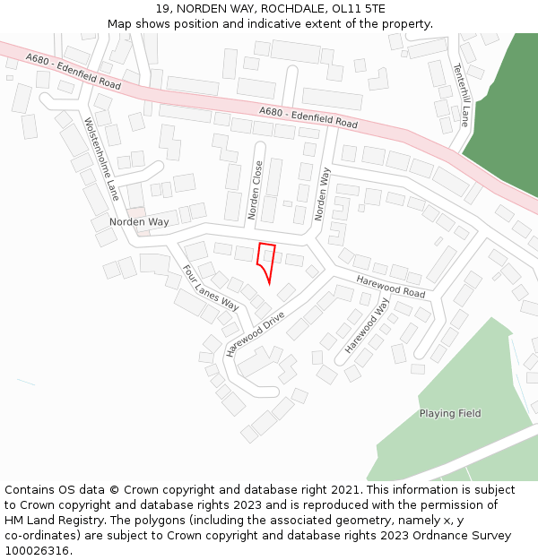 19, NORDEN WAY, ROCHDALE, OL11 5TE: Location map and indicative extent of plot