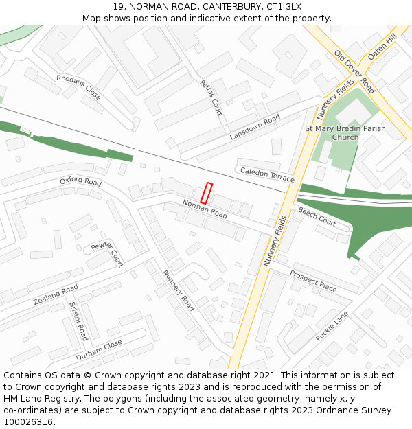 19, NORMAN ROAD, CANTERBURY, CT1 3LX: Location map and indicative extent of plot
