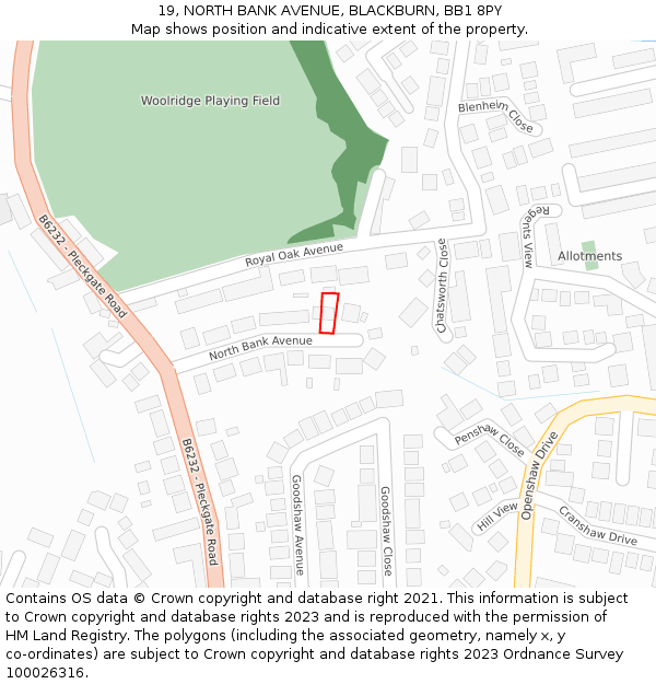 19, NORTH BANK AVENUE, BLACKBURN, BB1 8PY: Location map and indicative extent of plot