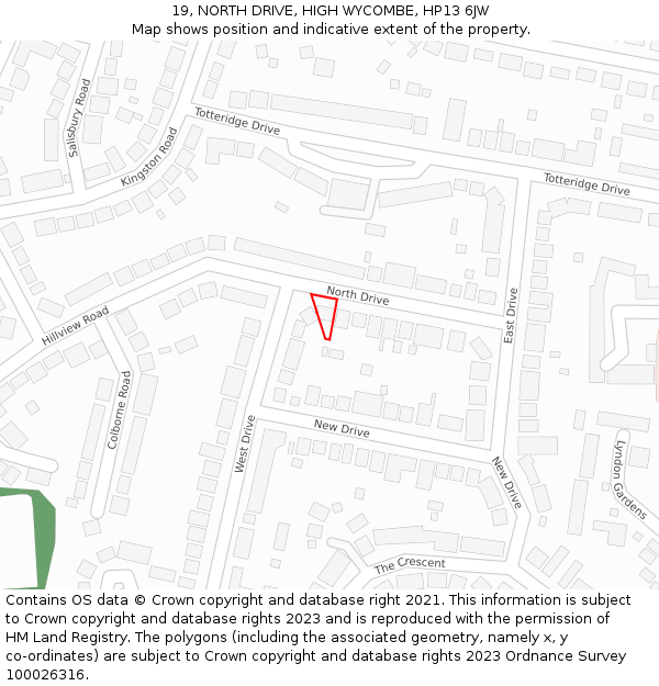 19, NORTH DRIVE, HIGH WYCOMBE, HP13 6JW: Location map and indicative extent of plot
