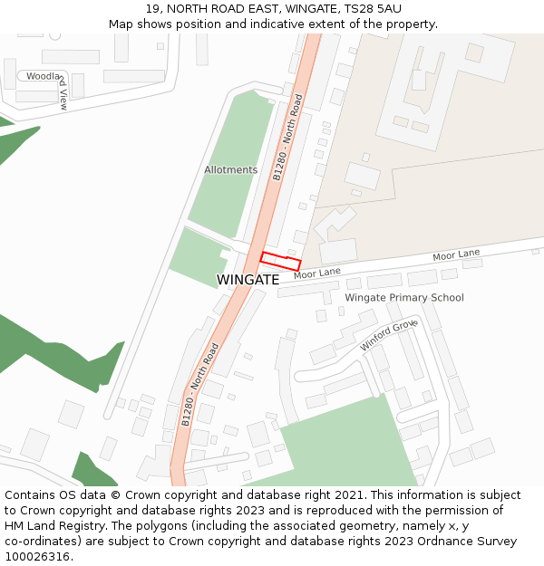 19, NORTH ROAD EAST, WINGATE, TS28 5AU: Location map and indicative extent of plot