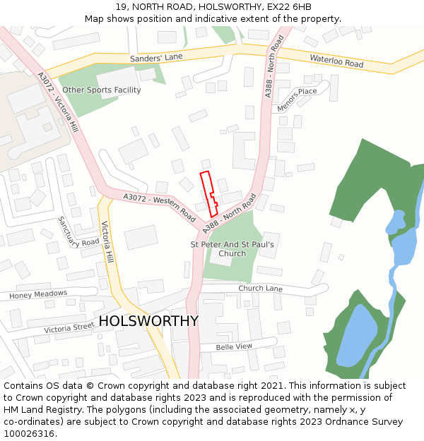 19, NORTH ROAD, HOLSWORTHY, EX22 6HB: Location map and indicative extent of plot