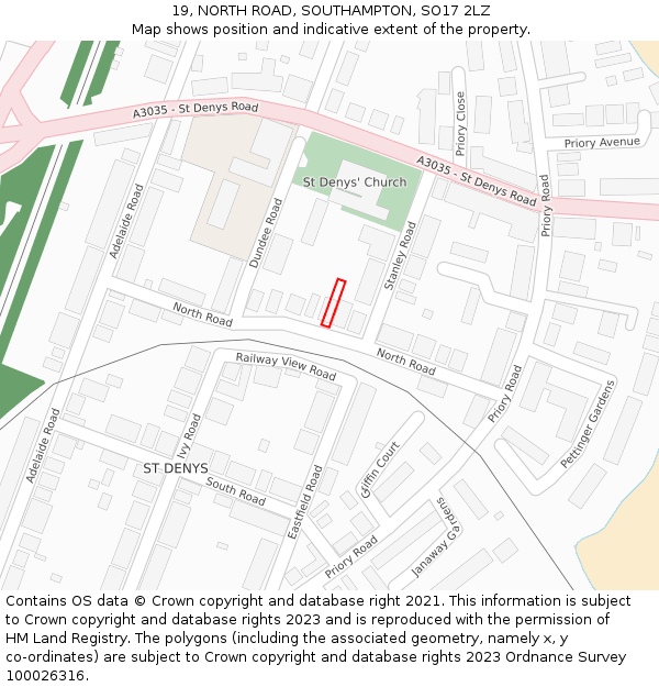 19, NORTH ROAD, SOUTHAMPTON, SO17 2LZ: Location map and indicative extent of plot