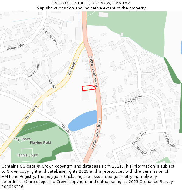 19, NORTH STREET, DUNMOW, CM6 1AZ: Location map and indicative extent of plot