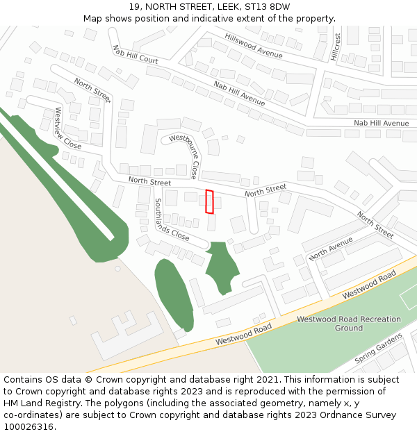 19, NORTH STREET, LEEK, ST13 8DW: Location map and indicative extent of plot
