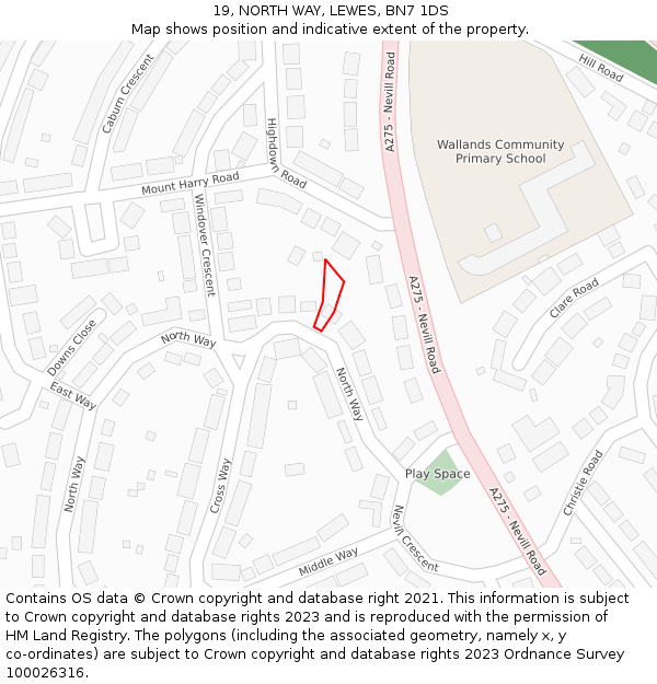 19, NORTH WAY, LEWES, BN7 1DS: Location map and indicative extent of plot