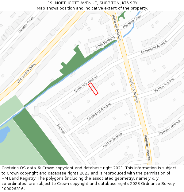 19, NORTHCOTE AVENUE, SURBITON, KT5 9BY: Location map and indicative extent of plot