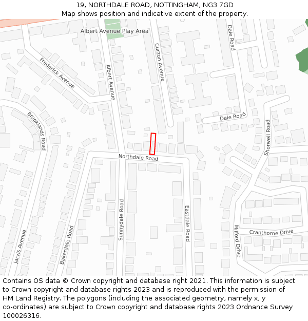 19, NORTHDALE ROAD, NOTTINGHAM, NG3 7GD: Location map and indicative extent of plot