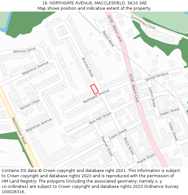 19, NORTHGATE AVENUE, MACCLESFIELD, SK10 3AE: Location map and indicative extent of plot