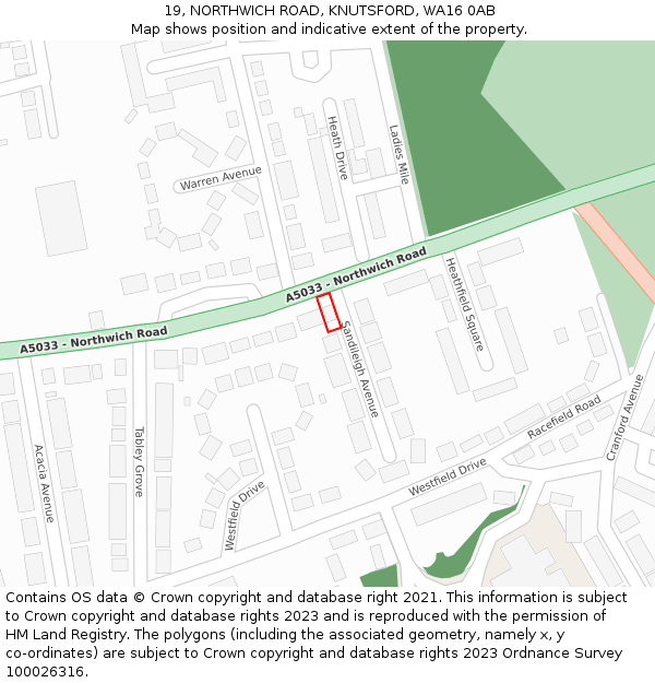 19, NORTHWICH ROAD, KNUTSFORD, WA16 0AB: Location map and indicative extent of plot