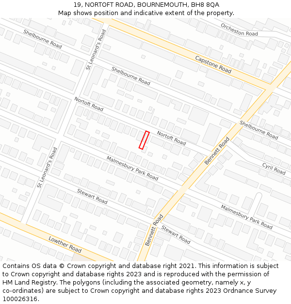 19, NORTOFT ROAD, BOURNEMOUTH, BH8 8QA: Location map and indicative extent of plot