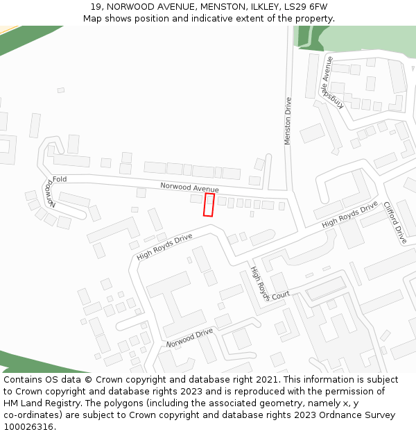 19, NORWOOD AVENUE, MENSTON, ILKLEY, LS29 6FW: Location map and indicative extent of plot