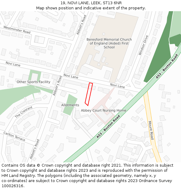 19, NOVI LANE, LEEK, ST13 6NR: Location map and indicative extent of plot