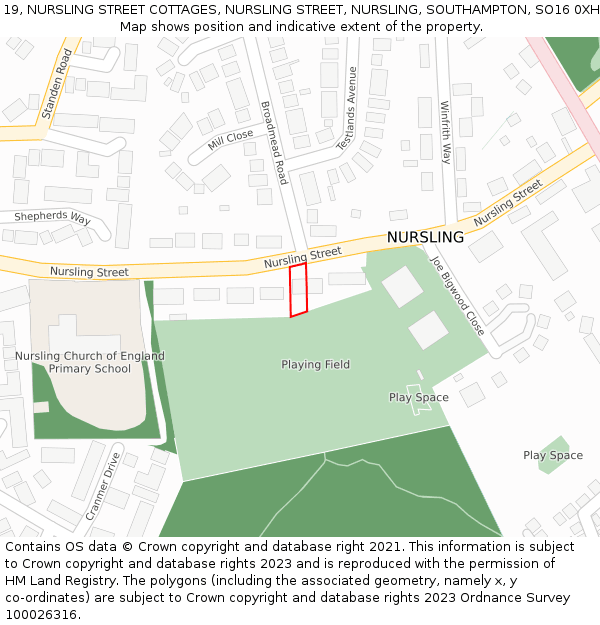 19, NURSLING STREET COTTAGES, NURSLING STREET, NURSLING, SOUTHAMPTON, SO16 0XH: Location map and indicative extent of plot