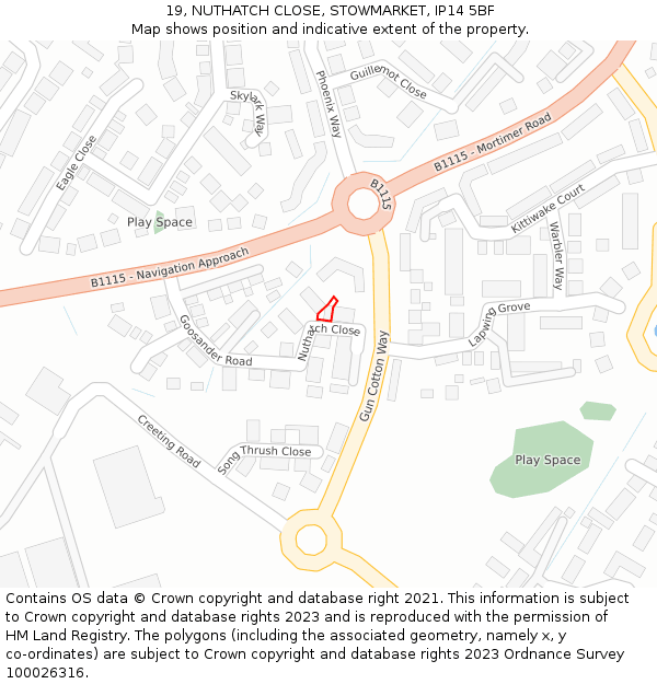 19, NUTHATCH CLOSE, STOWMARKET, IP14 5BF: Location map and indicative extent of plot