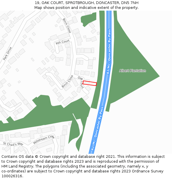 19, OAK COURT, SPROTBROUGH, DONCASTER, DN5 7NH: Location map and indicative extent of plot