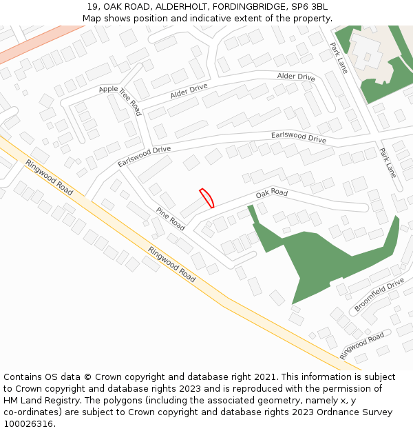 19, OAK ROAD, ALDERHOLT, FORDINGBRIDGE, SP6 3BL: Location map and indicative extent of plot