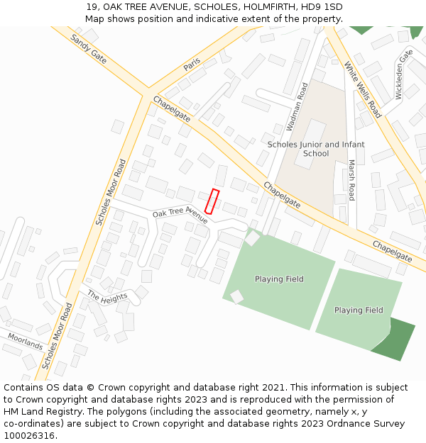 19, OAK TREE AVENUE, SCHOLES, HOLMFIRTH, HD9 1SD: Location map and indicative extent of plot