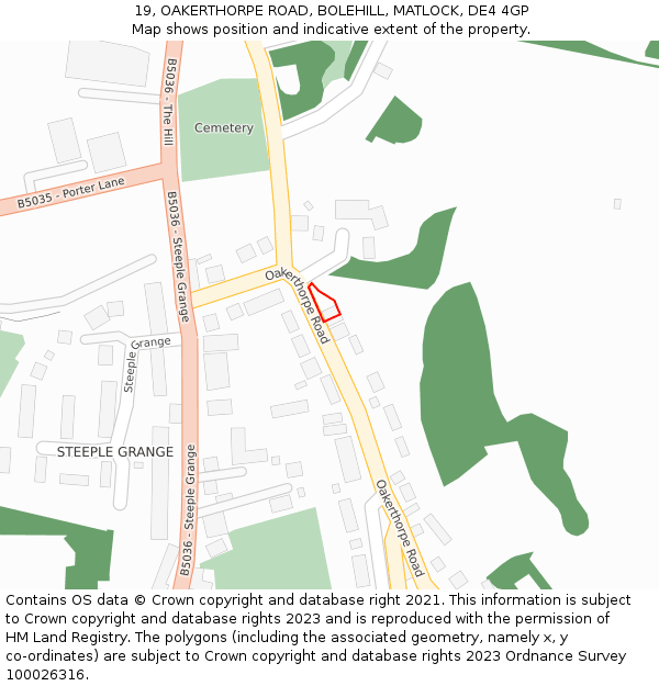 19, OAKERTHORPE ROAD, BOLEHILL, MATLOCK, DE4 4GP: Location map and indicative extent of plot