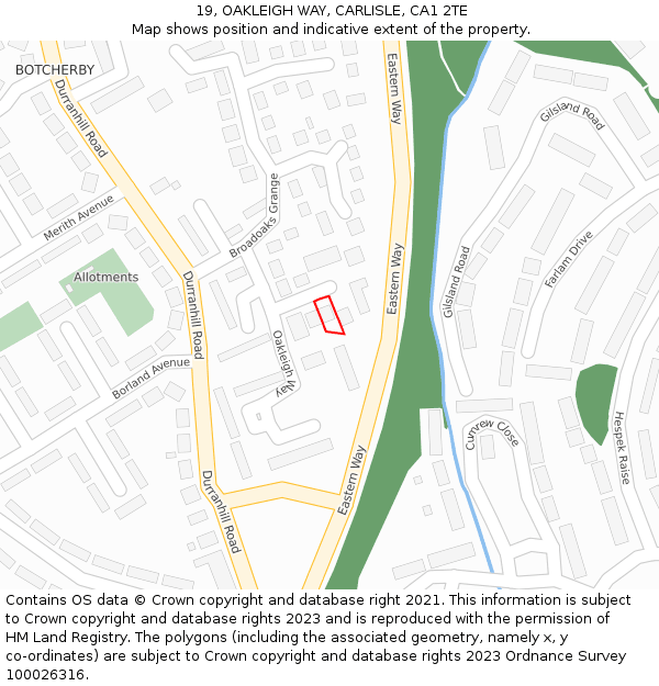 19, OAKLEIGH WAY, CARLISLE, CA1 2TE: Location map and indicative extent of plot