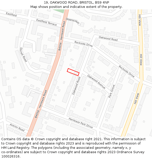 19, OAKWOOD ROAD, BRISTOL, BS9 4NP: Location map and indicative extent of plot