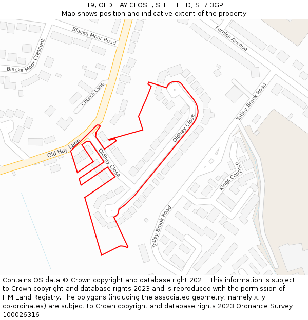 19, OLD HAY CLOSE, SHEFFIELD, S17 3GP: Location map and indicative extent of plot