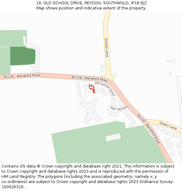 19, OLD SCHOOL DRIVE, REYDON, SOUTHWOLD, IP18 6JZ: Location map and indicative extent of plot
