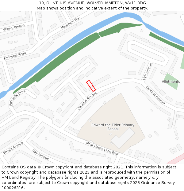 19, OLINTHUS AVENUE, WOLVERHAMPTON, WV11 3DG: Location map and indicative extent of plot