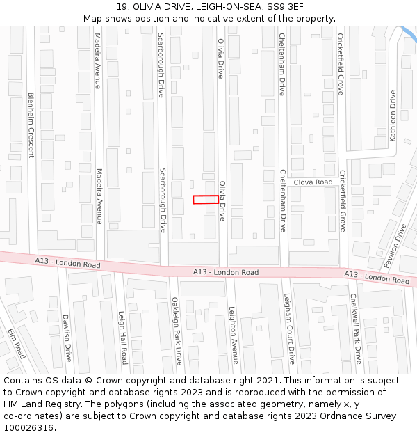 19, OLIVIA DRIVE, LEIGH-ON-SEA, SS9 3EF: Location map and indicative extent of plot
