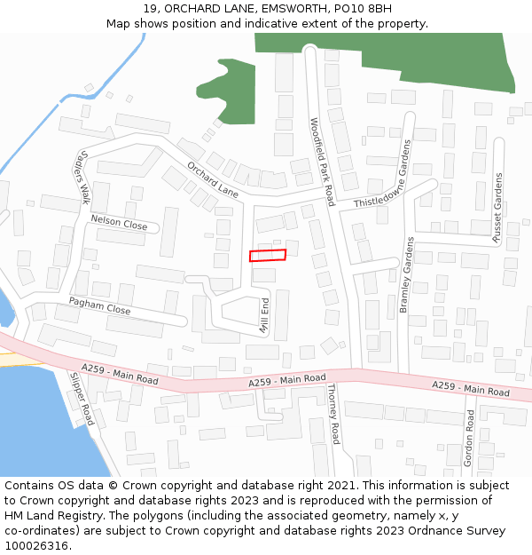 19, ORCHARD LANE, EMSWORTH, PO10 8BH: Location map and indicative extent of plot