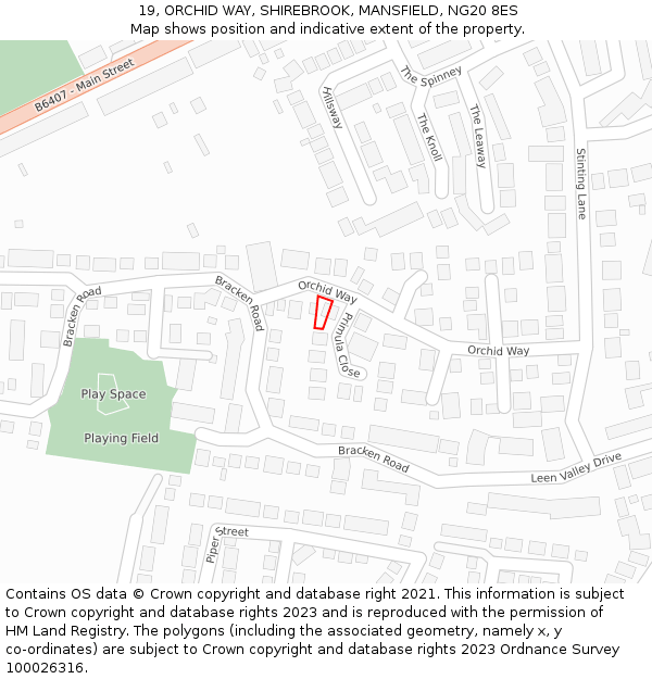 19, ORCHID WAY, SHIREBROOK, MANSFIELD, NG20 8ES: Location map and indicative extent of plot