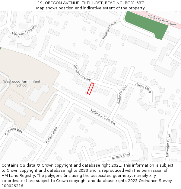 19, OREGON AVENUE, TILEHURST, READING, RG31 6RZ: Location map and indicative extent of plot