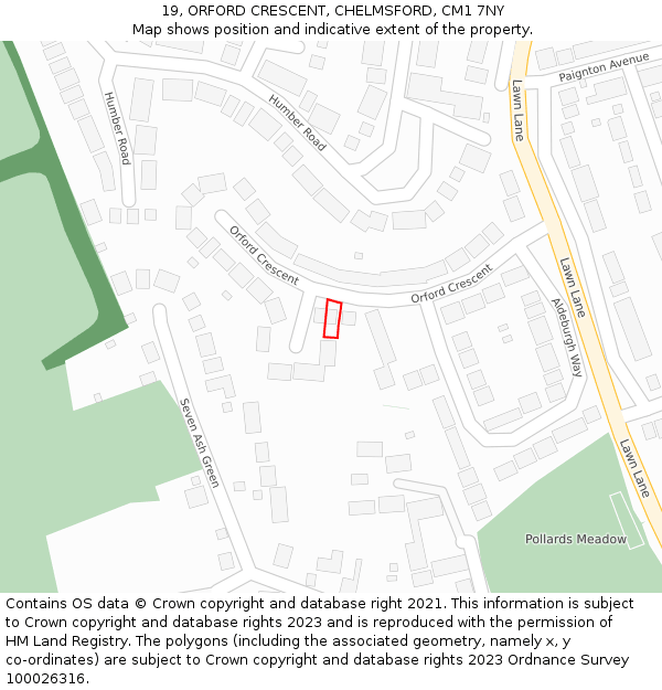 19, ORFORD CRESCENT, CHELMSFORD, CM1 7NY: Location map and indicative extent of plot