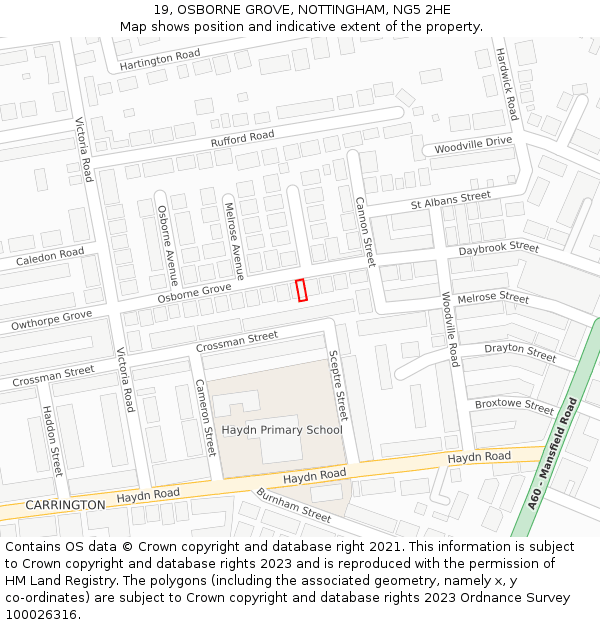 19, OSBORNE GROVE, NOTTINGHAM, NG5 2HE: Location map and indicative extent of plot
