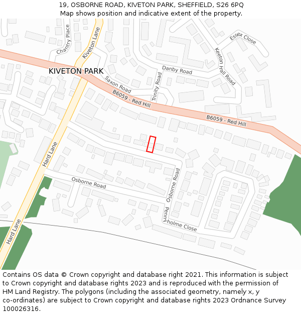19, OSBORNE ROAD, KIVETON PARK, SHEFFIELD, S26 6PQ: Location map and indicative extent of plot