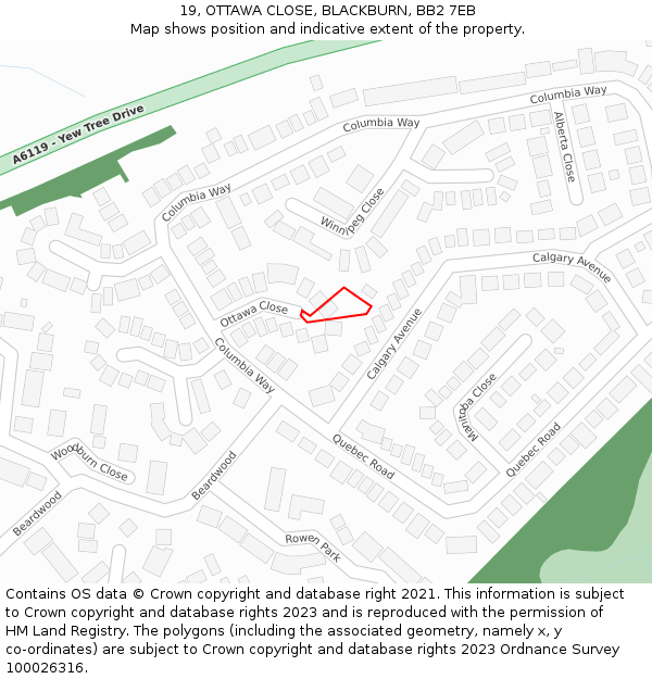 19, OTTAWA CLOSE, BLACKBURN, BB2 7EB: Location map and indicative extent of plot