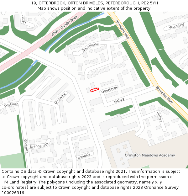 19, OTTERBROOK, ORTON BRIMBLES, PETERBOROUGH, PE2 5YH: Location map and indicative extent of plot
